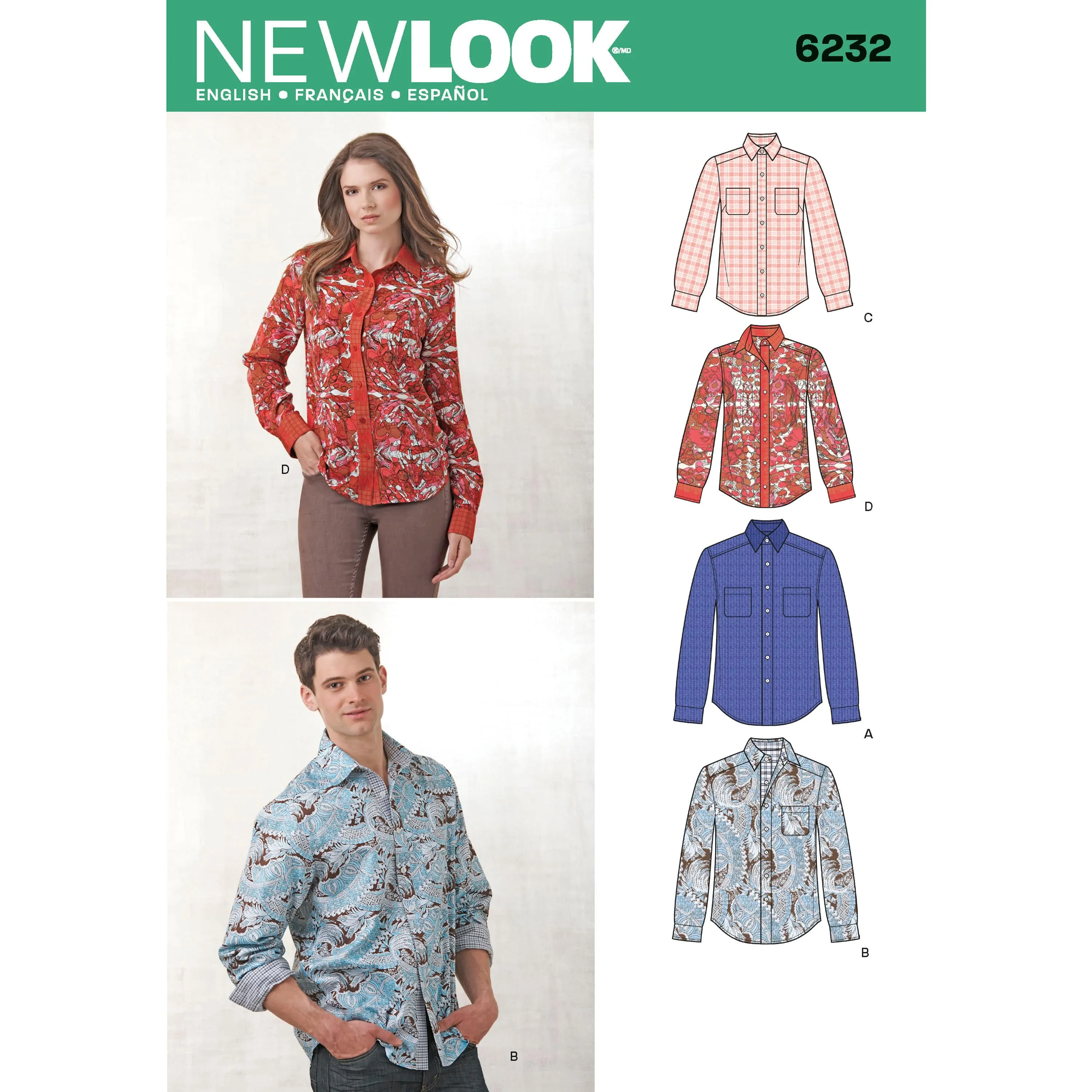 6232 Misses' and Men's Button Down Shirt