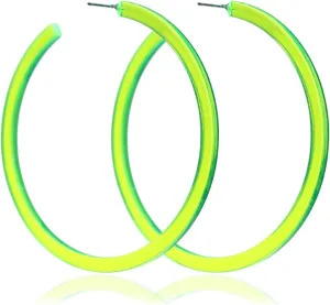 80's 90's Neon Lime Green Hoop Earrings for Women Y2k Jewelry Gift
