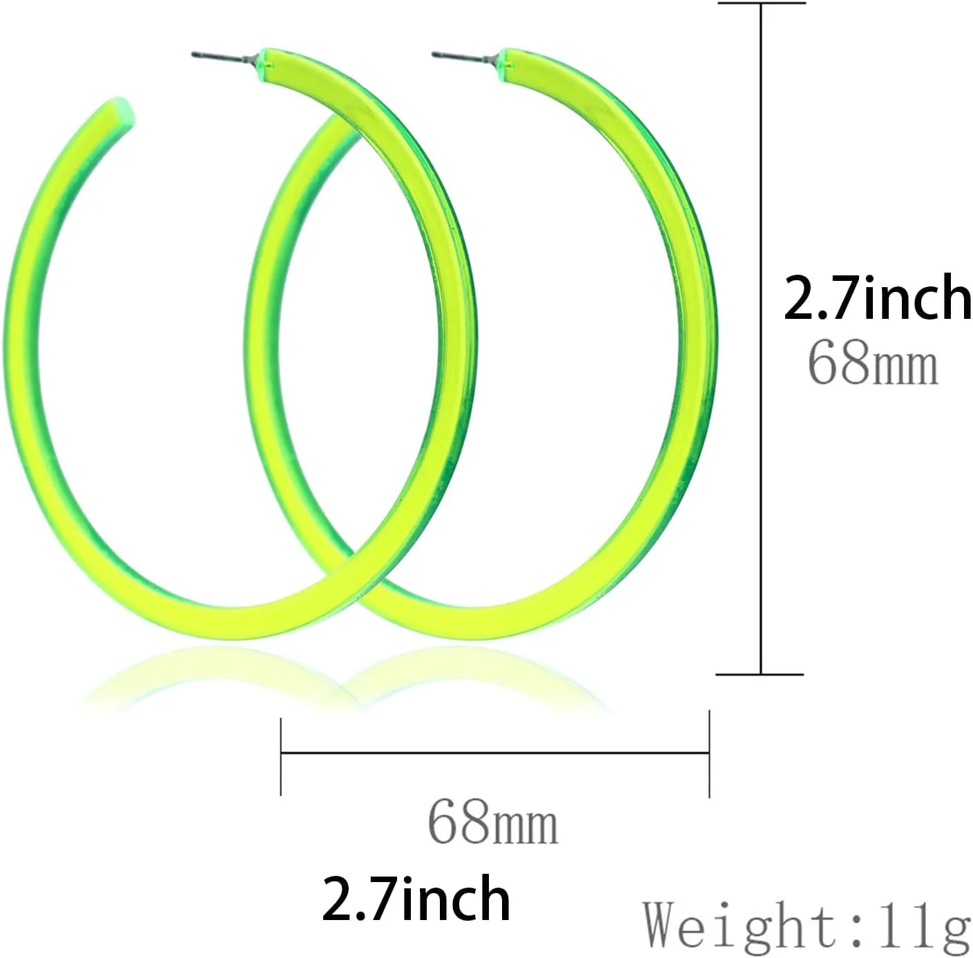 80's 90's Neon Lime Green Hoop Earrings for Women Y2k Jewelry Gift
