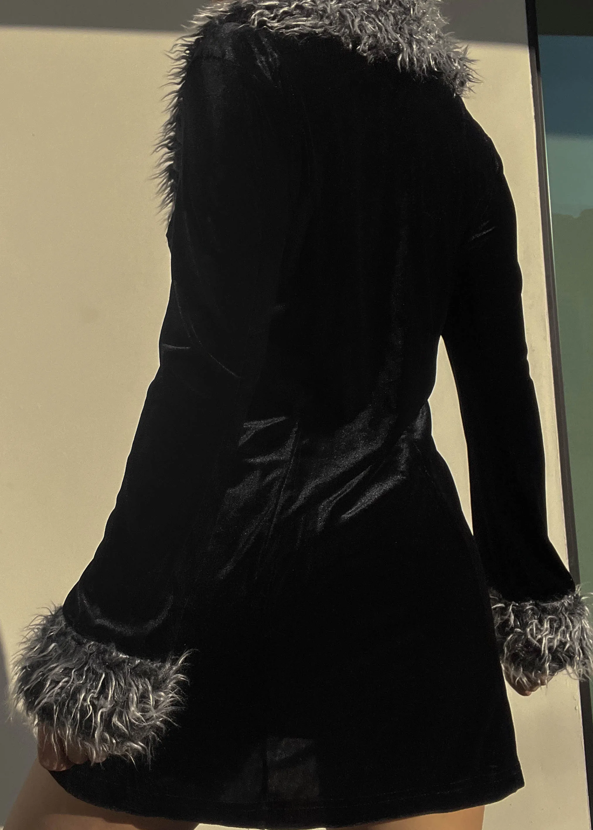 90's Fur Trim Velvet Cardigan (S)