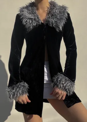 90's Fur Trim Velvet Cardigan (S)