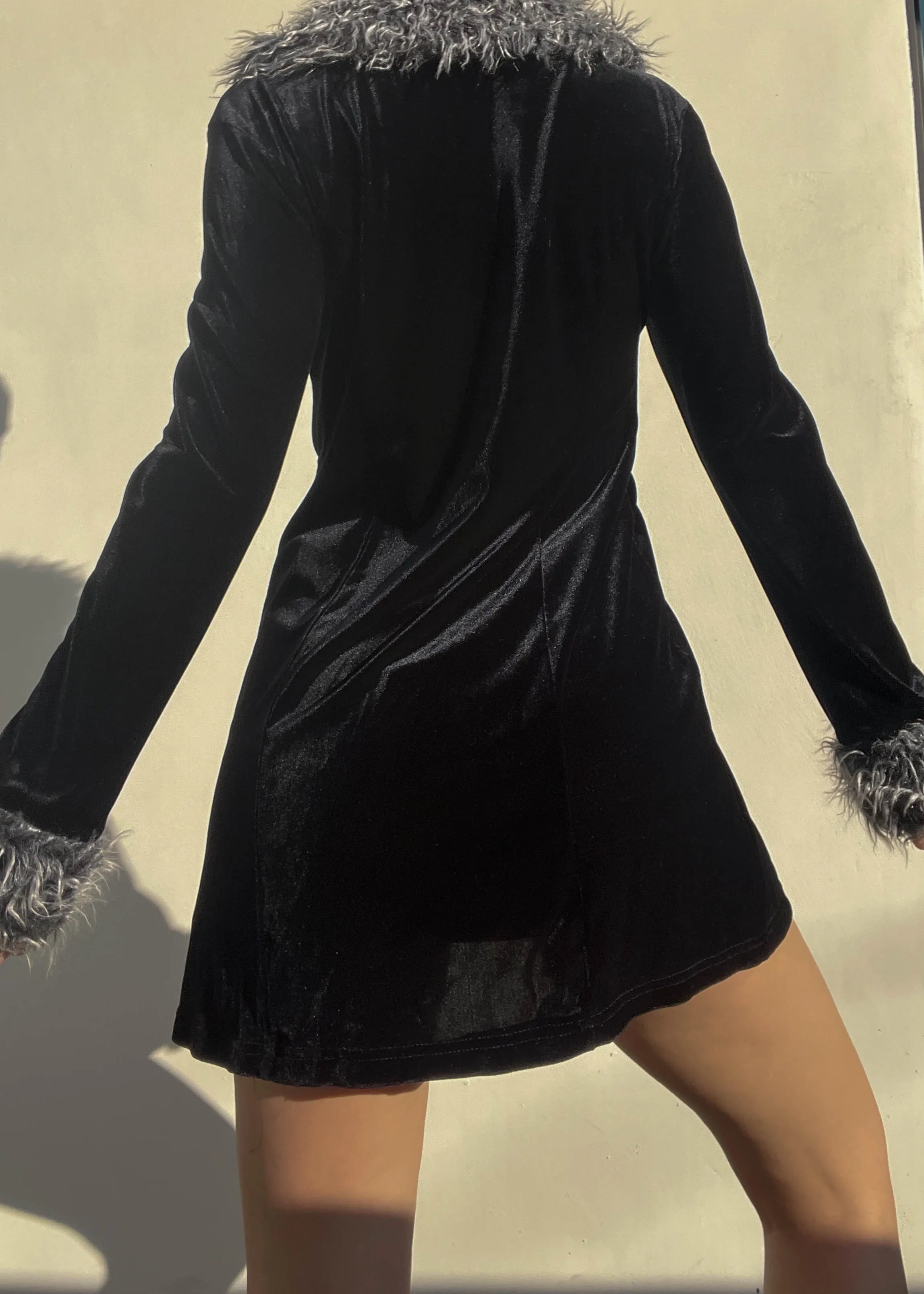 90's Fur Trim Velvet Cardigan (S)