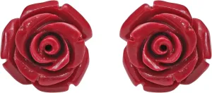 AeraVida Realistic Blooming Carved Red Rose .925 Sterling Silver Earrings