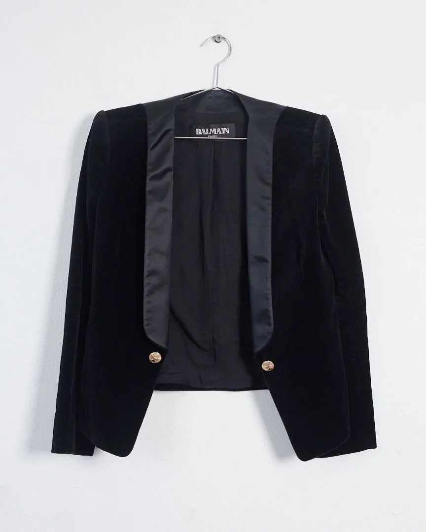 Balmain velvet crop blazer, black, 14