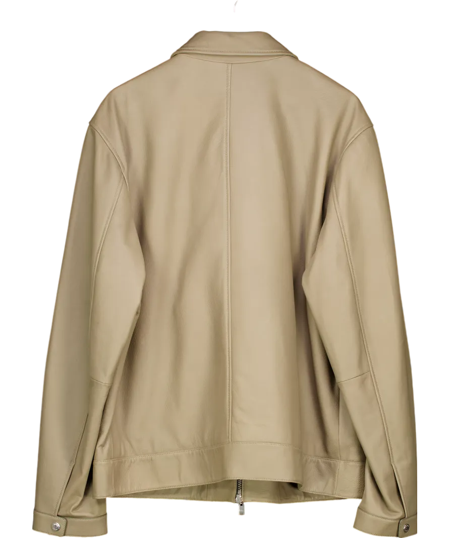 BOSS Green Olive Grey/green Nappa Leather Zip Jacket 48R UK XXXL