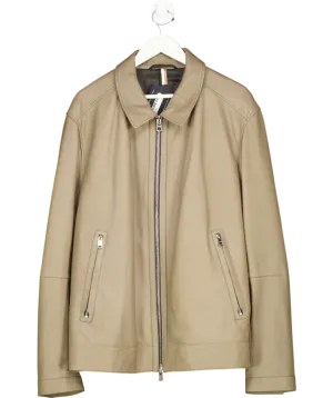 BOSS Green Olive Grey/green Nappa Leather Zip Jacket 48R UK XXXL
