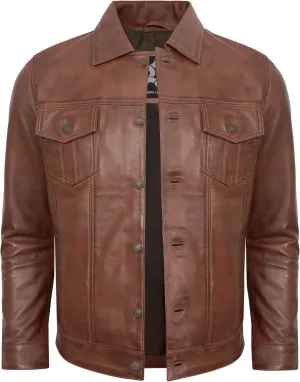 Casual Real Lambskin Vintage Style Outwear Mens Leather Jackets - Turn Down Collar Leather Trucker Jacket Men