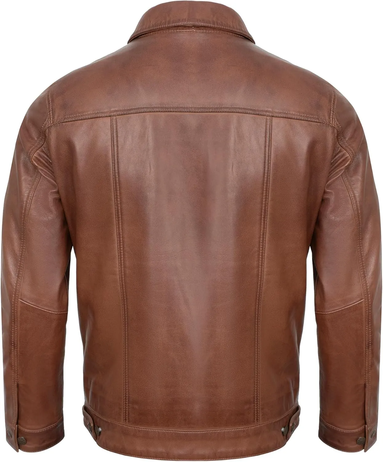Casual Real Lambskin Vintage Style Outwear Mens Leather Jackets - Turn Down Collar Leather Trucker Jacket Men