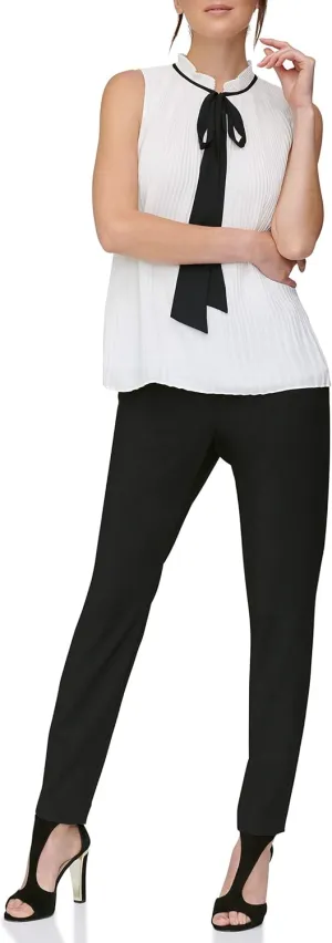 DKNY Women's Sleeveless Neck Tie Blouse