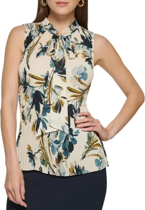 DKNY Women's Sleeveless Neck Tie Blouse