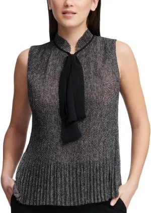 DKNY Women's Sleeveless Neck Tie Blouse
