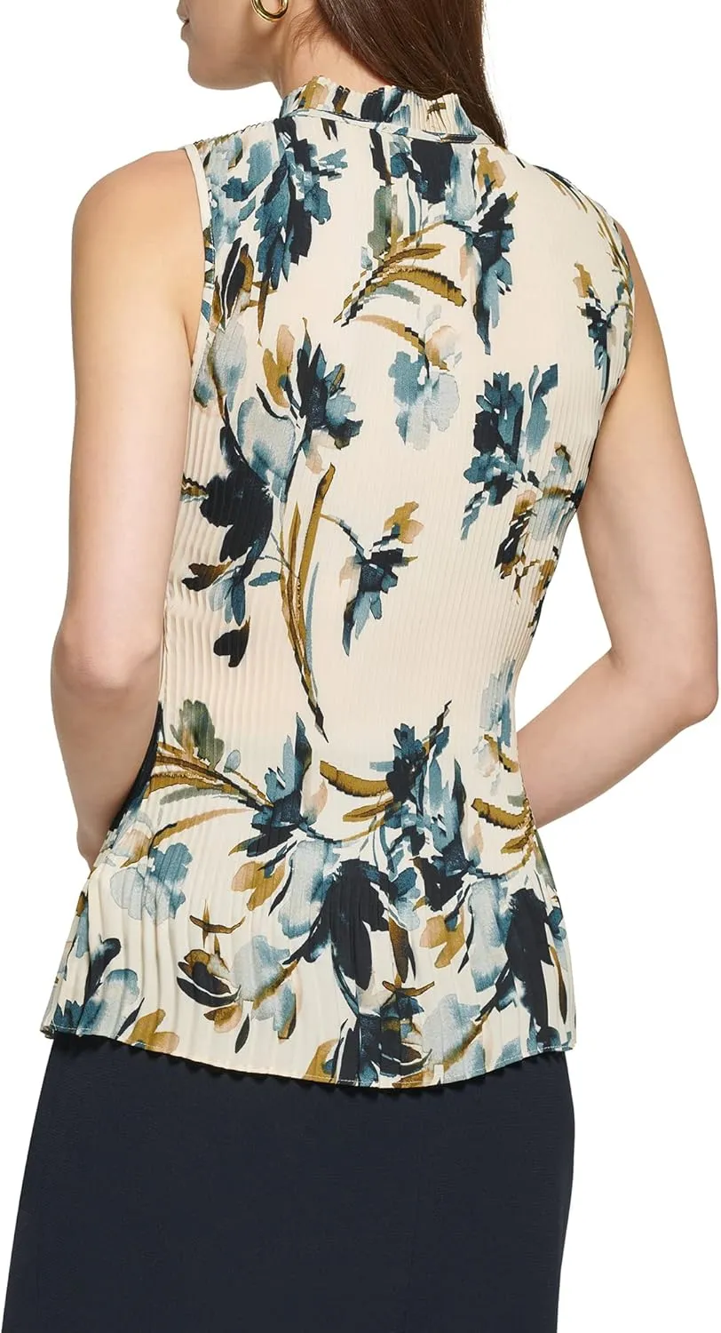 DKNY Women's Sleeveless Neck Tie Blouse