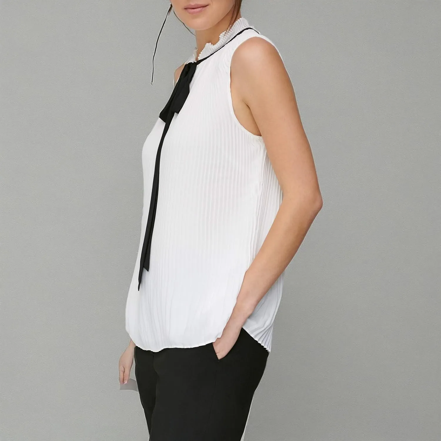 DKNY Women's Sleeveless Neck Tie Blouse