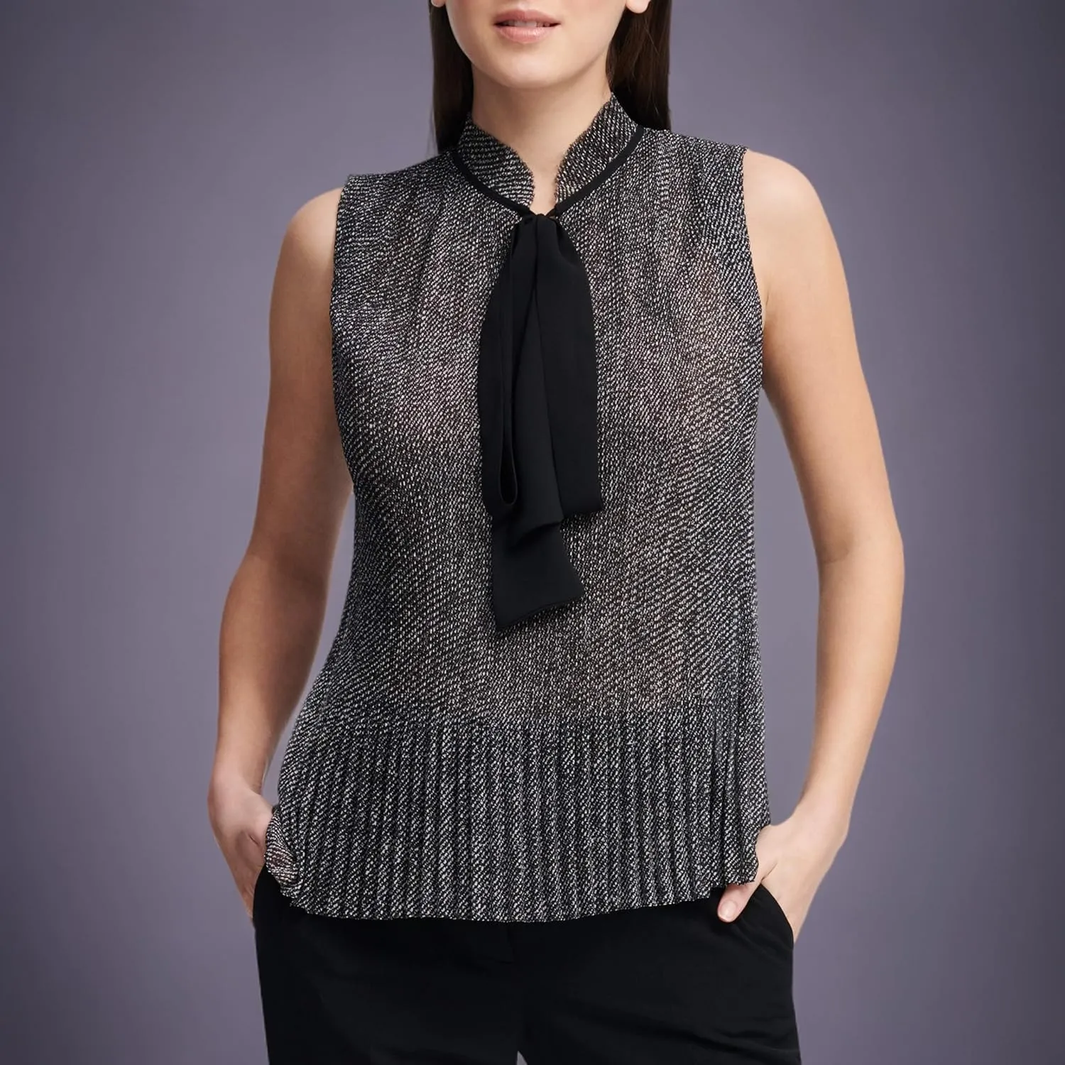 DKNY Women's Sleeveless Neck Tie Blouse