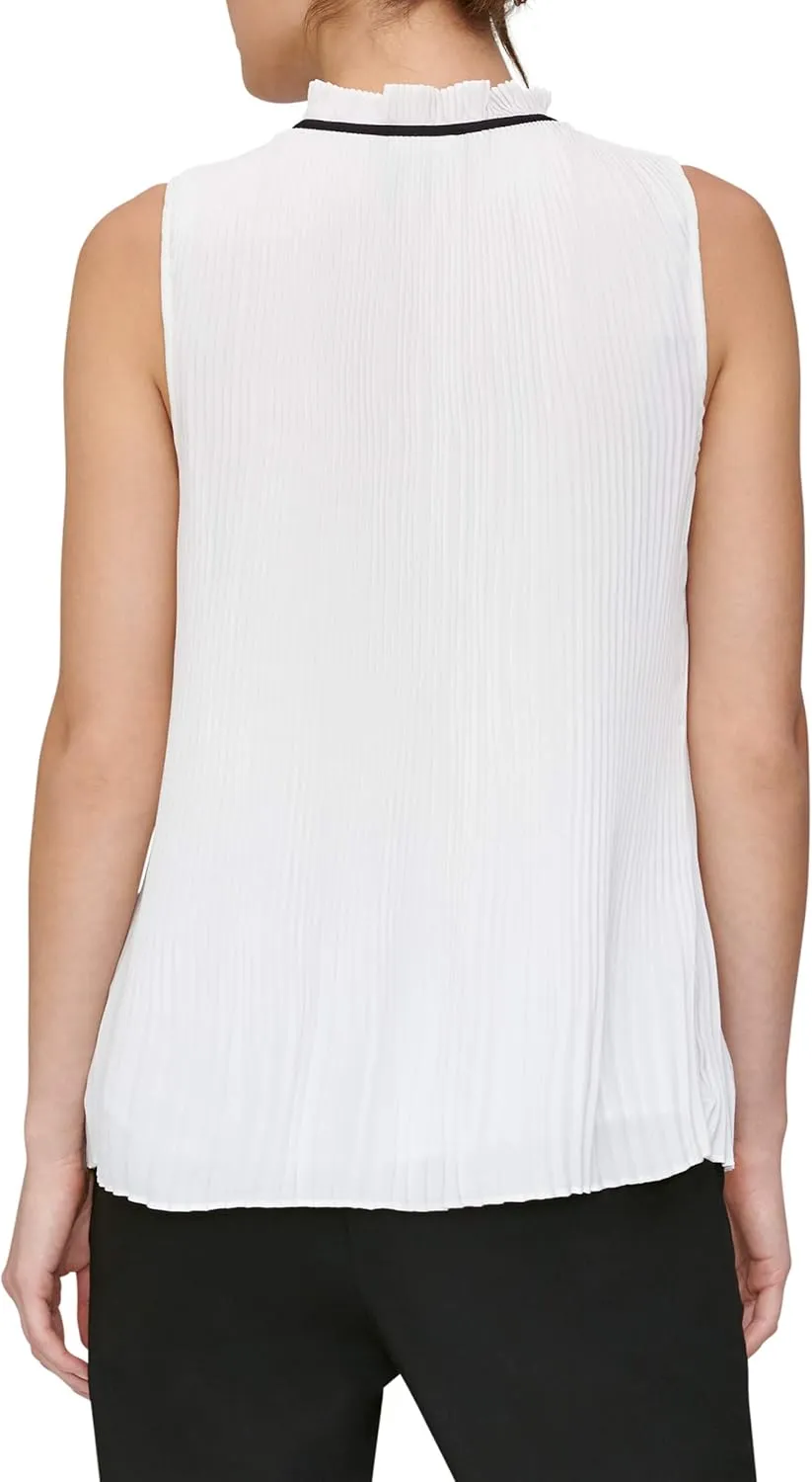 DKNY Women's Sleeveless Neck Tie Blouse