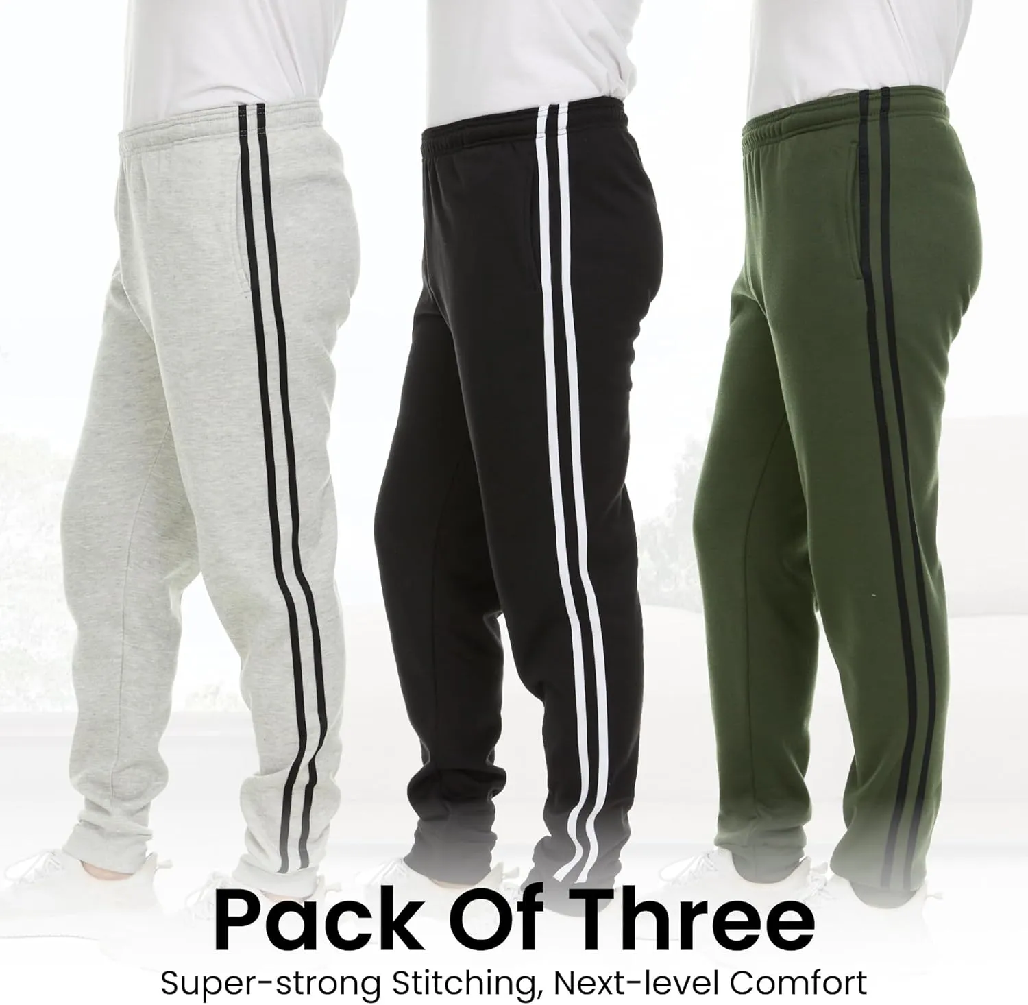 Essential Elements 3 Pack: Men's Tech Fleece Ultra-Soft Warm Jogger Athletic Sweatpants with Pockets