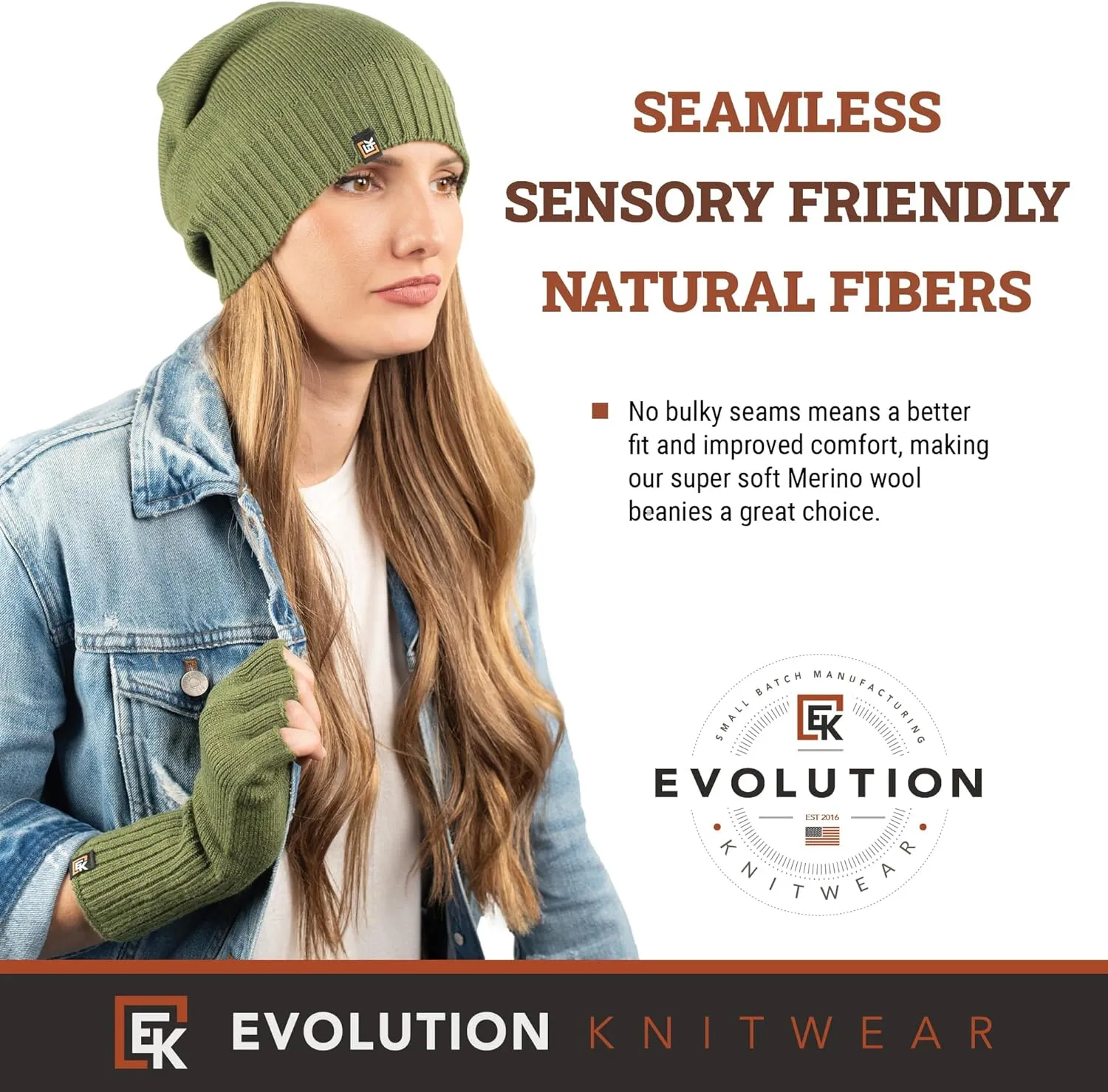 Evolution Knitwear Wool Slouchy Knit Beanie Hat for Men or Women - Super Soft Merino Wool - Made in The USA