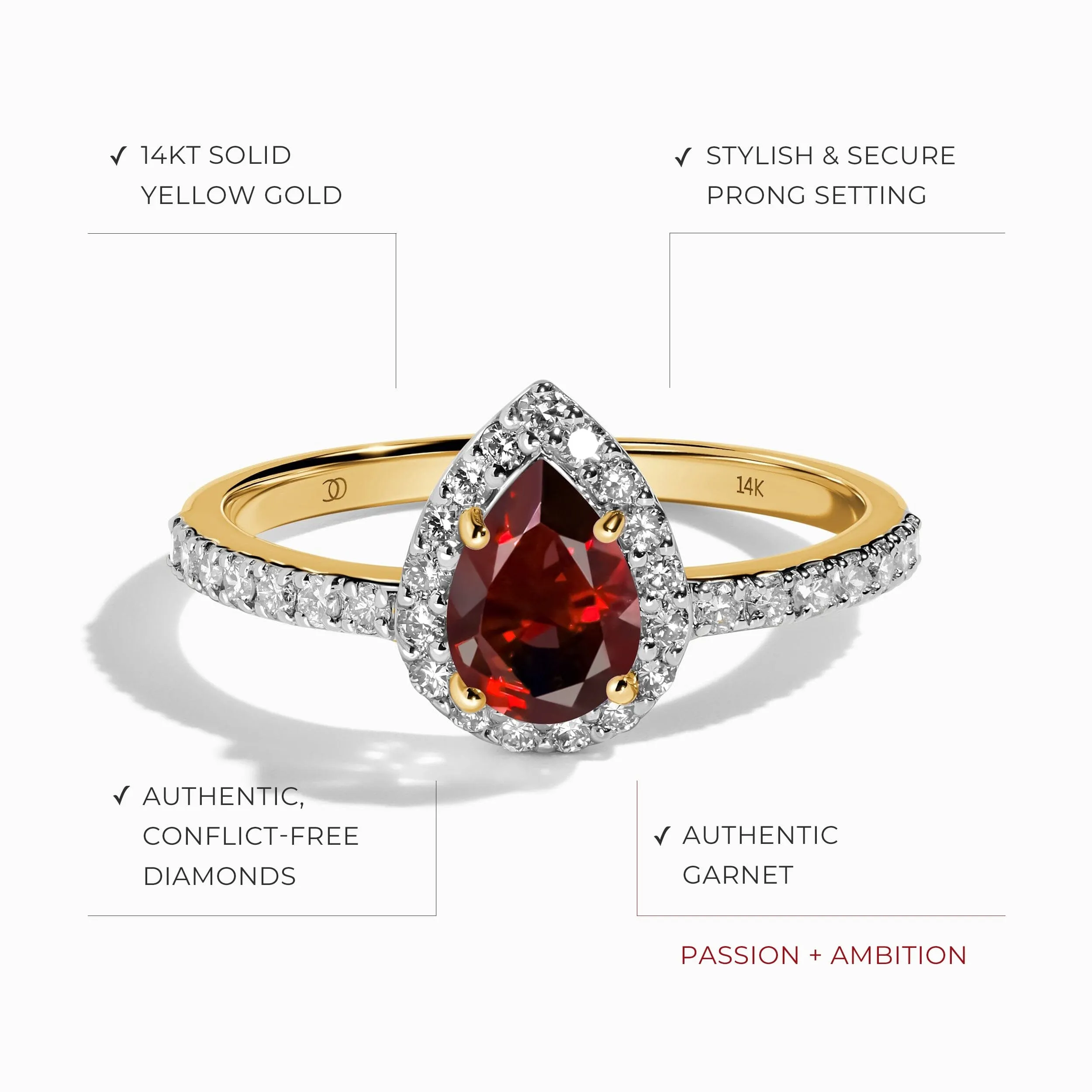 Garnet Diamond Ring - Tear of Joy