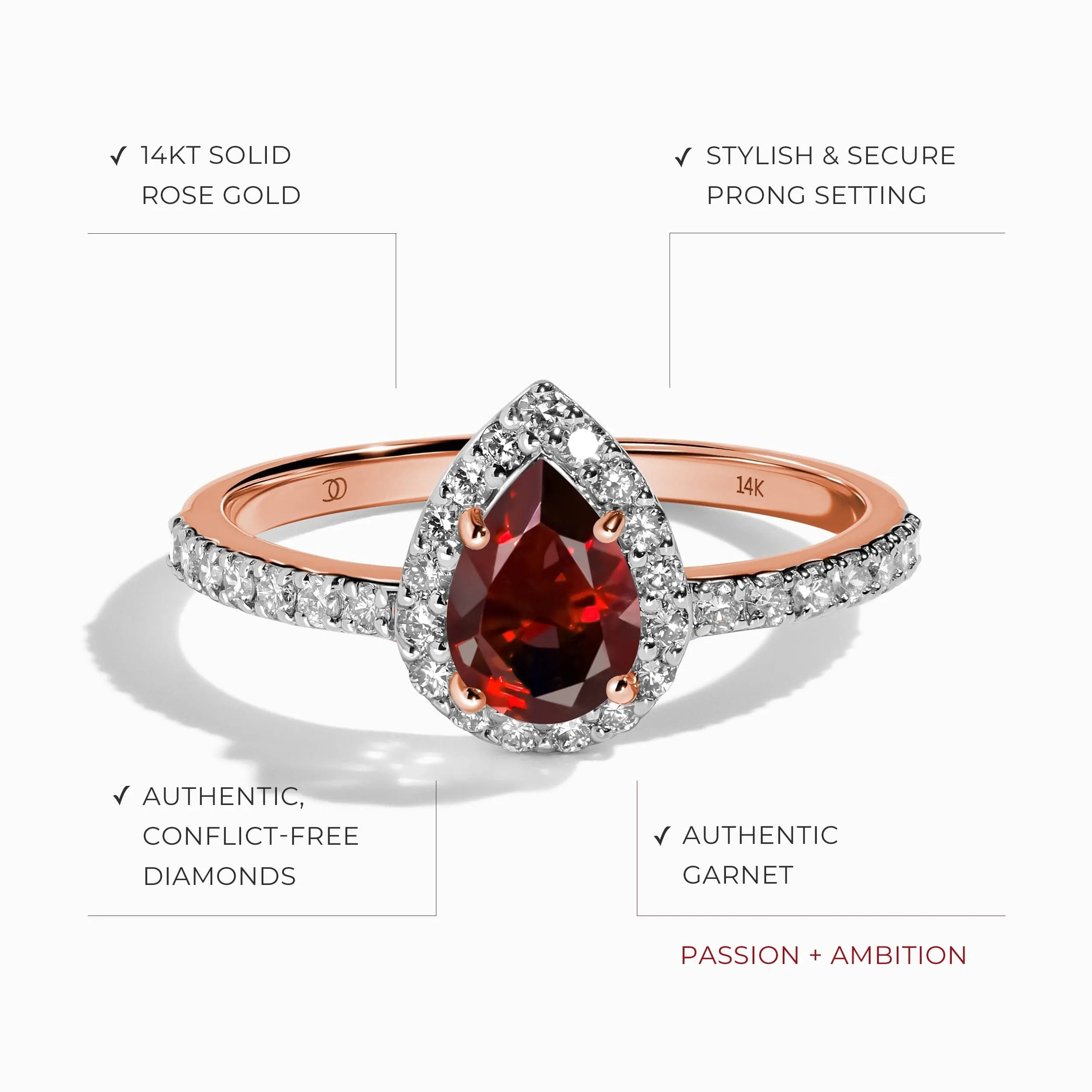 Garnet Diamond Ring - Tear of Joy