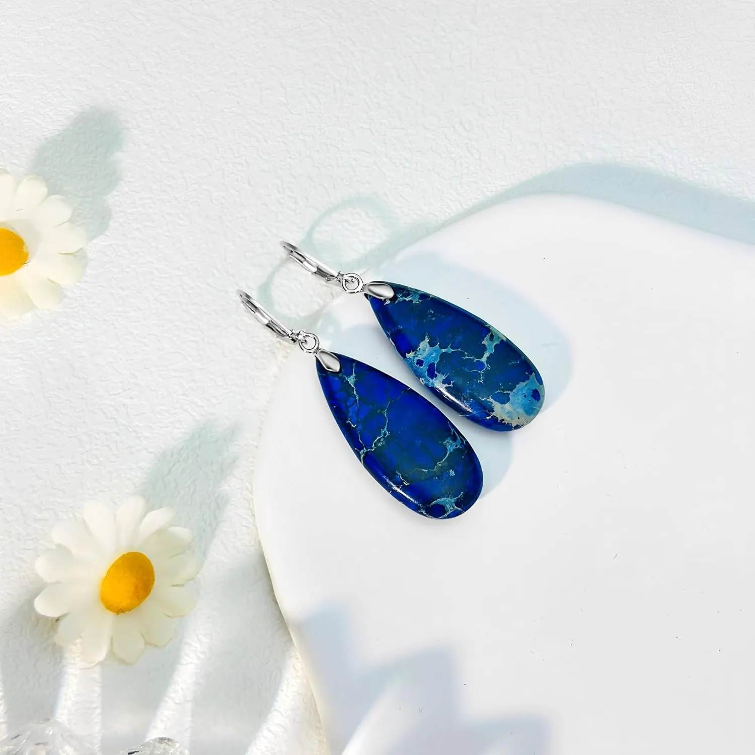 Green/Red/Blue/Colourful Stone Dangle Earrings for Women Teardrop Leverback Earrings