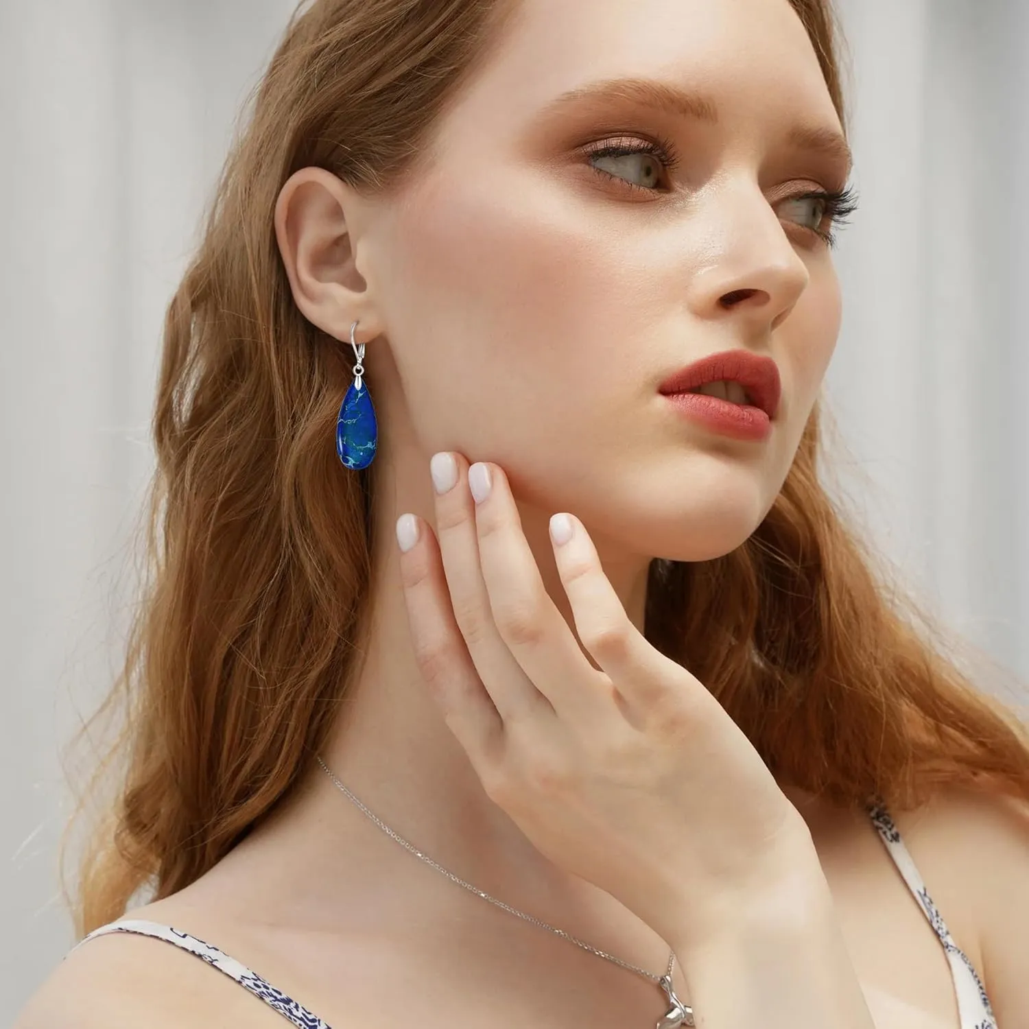 Green/Red/Blue/Colourful Stone Dangle Earrings for Women Teardrop Leverback Earrings