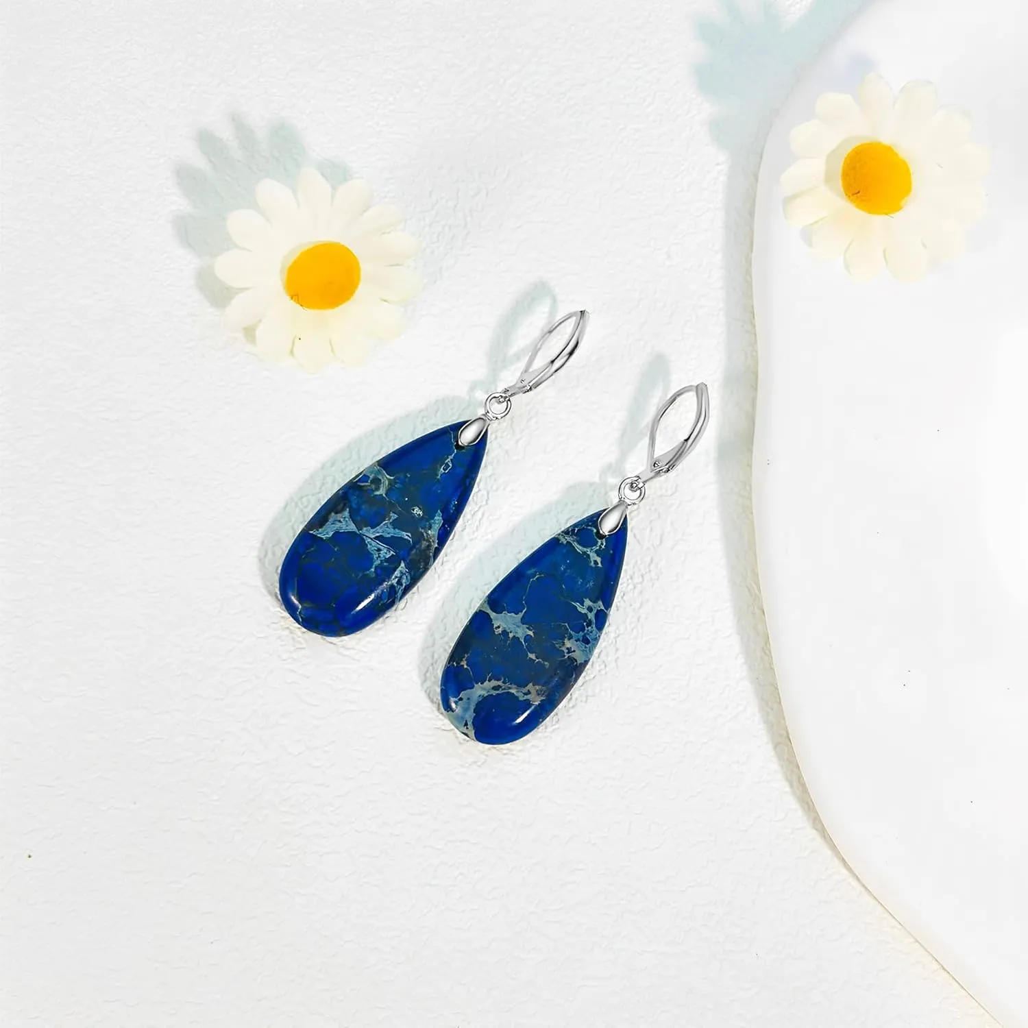 Green/Red/Blue/Colourful Stone Dangle Earrings for Women Teardrop Leverback Earrings