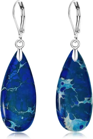 Green/Red/Blue/Colourful Stone Dangle Earrings for Women Teardrop Leverback Earrings