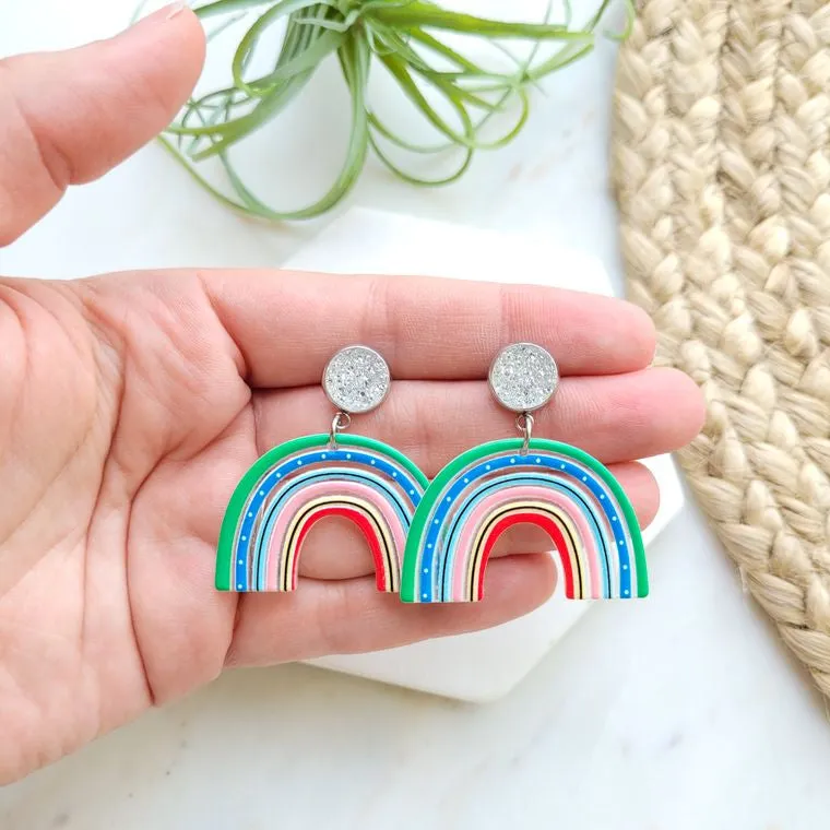 Happy Day Rainbow - Classic Colors / Druzy   Acrylic Earrings