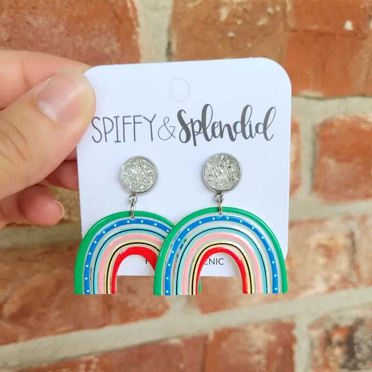 Happy Day Rainbow - Classic Colors / Druzy   Acrylic Earrings