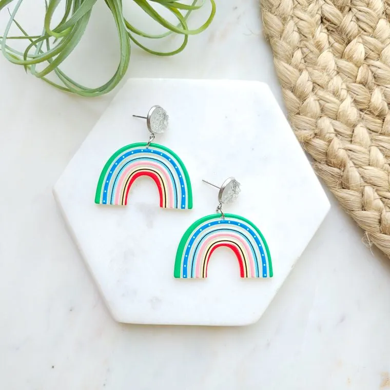 Happy Day Rainbow - Classic Colors / Druzy   Acrylic Earrings