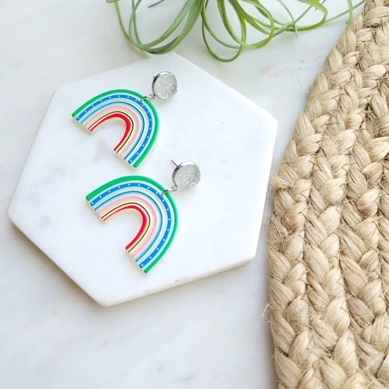 Happy Day Rainbow - Classic Colors / Druzy   Acrylic Earrings