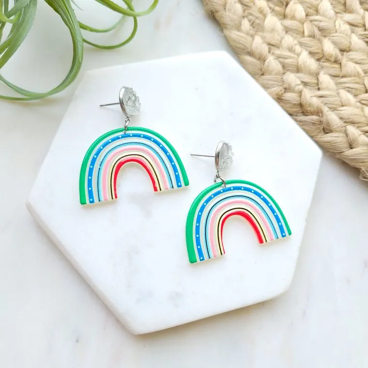 Happy Day Rainbow - Classic Colors / Druzy   Acrylic Earrings