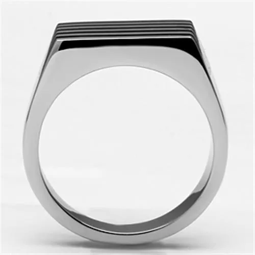 High polished (no plating) Stainless Steel Ring with Epoxy in Jet for Women Style TK705