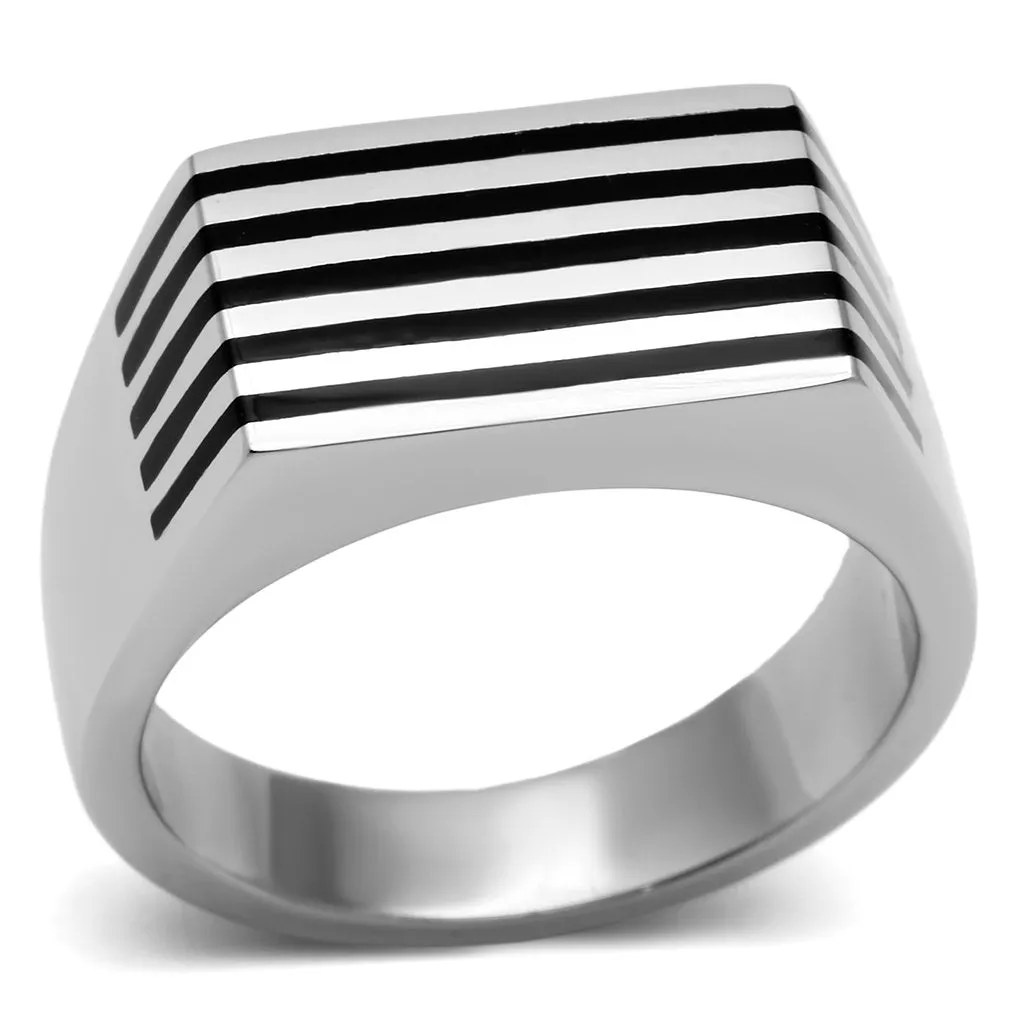 High polished (no plating) Stainless Steel Ring with Epoxy in Jet for Women Style TK705