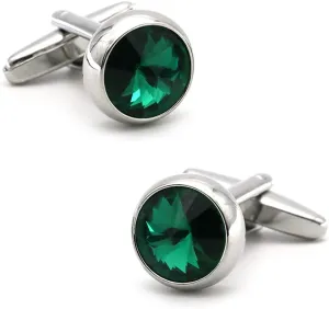 iGame Men's Luxury Crystal Cufflinks Green Color Stone Quality Wedding Cuff Links with Gift Box