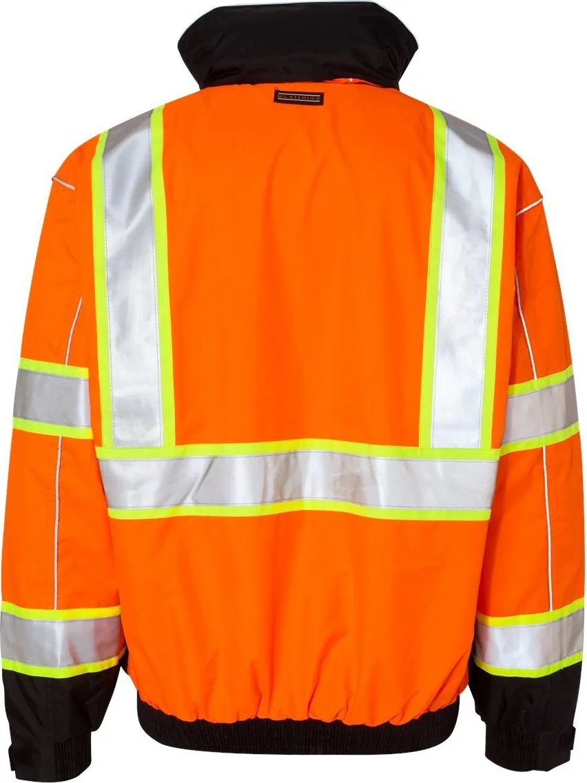 Kishigo JS120 Polyester Brilliant Series Bomber Jacket with Hidden Collar Hood, Large, Orange