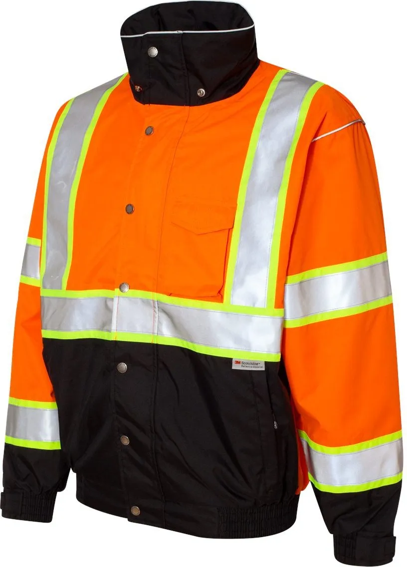 Kishigo JS120 Polyester Brilliant Series Bomber Jacket with Hidden Collar Hood, Large, Orange
