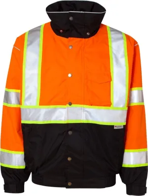 Kishigo JS120 Polyester Brilliant Series Bomber Jacket with Hidden Collar Hood, Large, Orange
