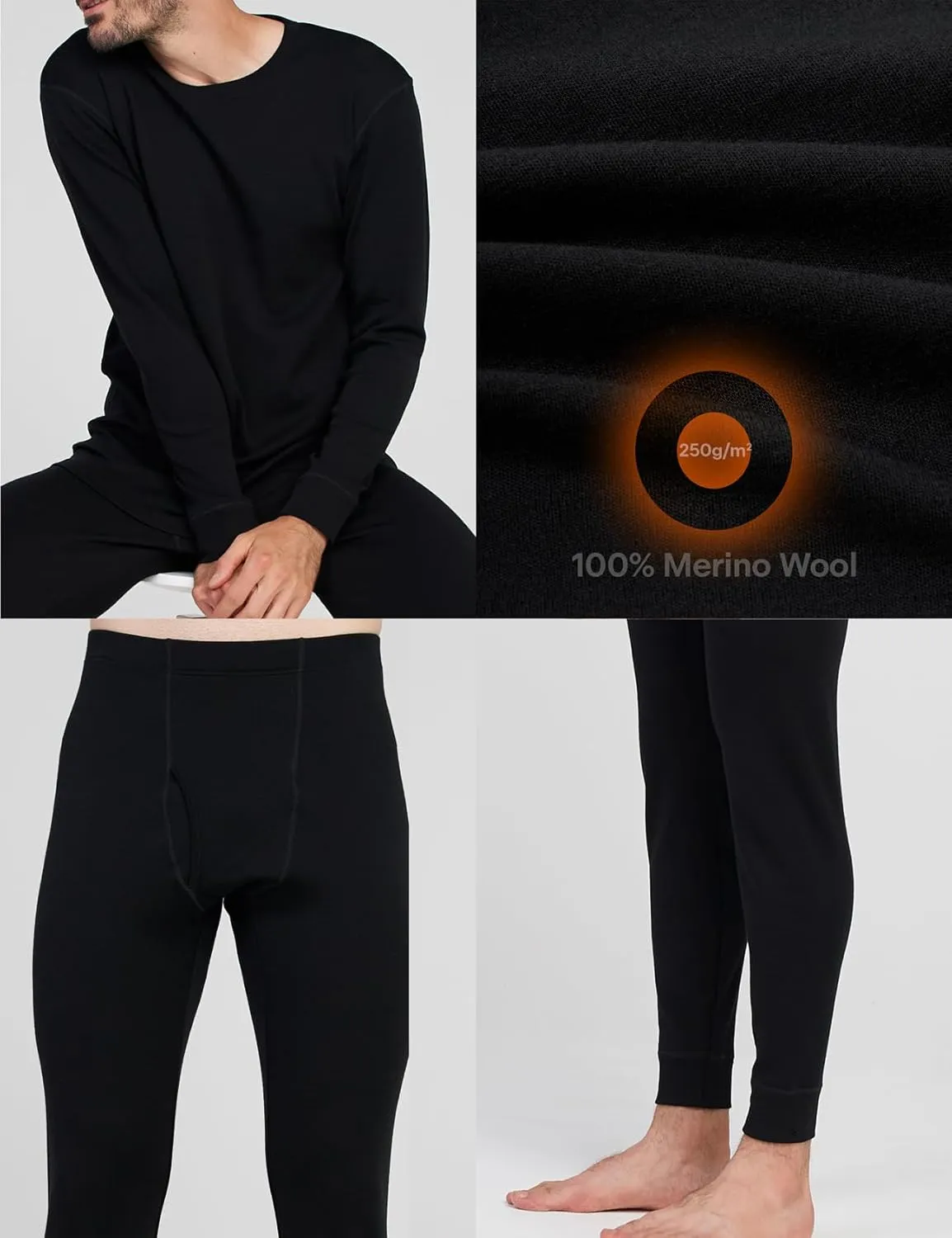 LAPASA Men's 100% Merino Wool Base Layer Set Lightweight Midweight Thermal Underwear Activewear Long John Top Bottom M31/M126