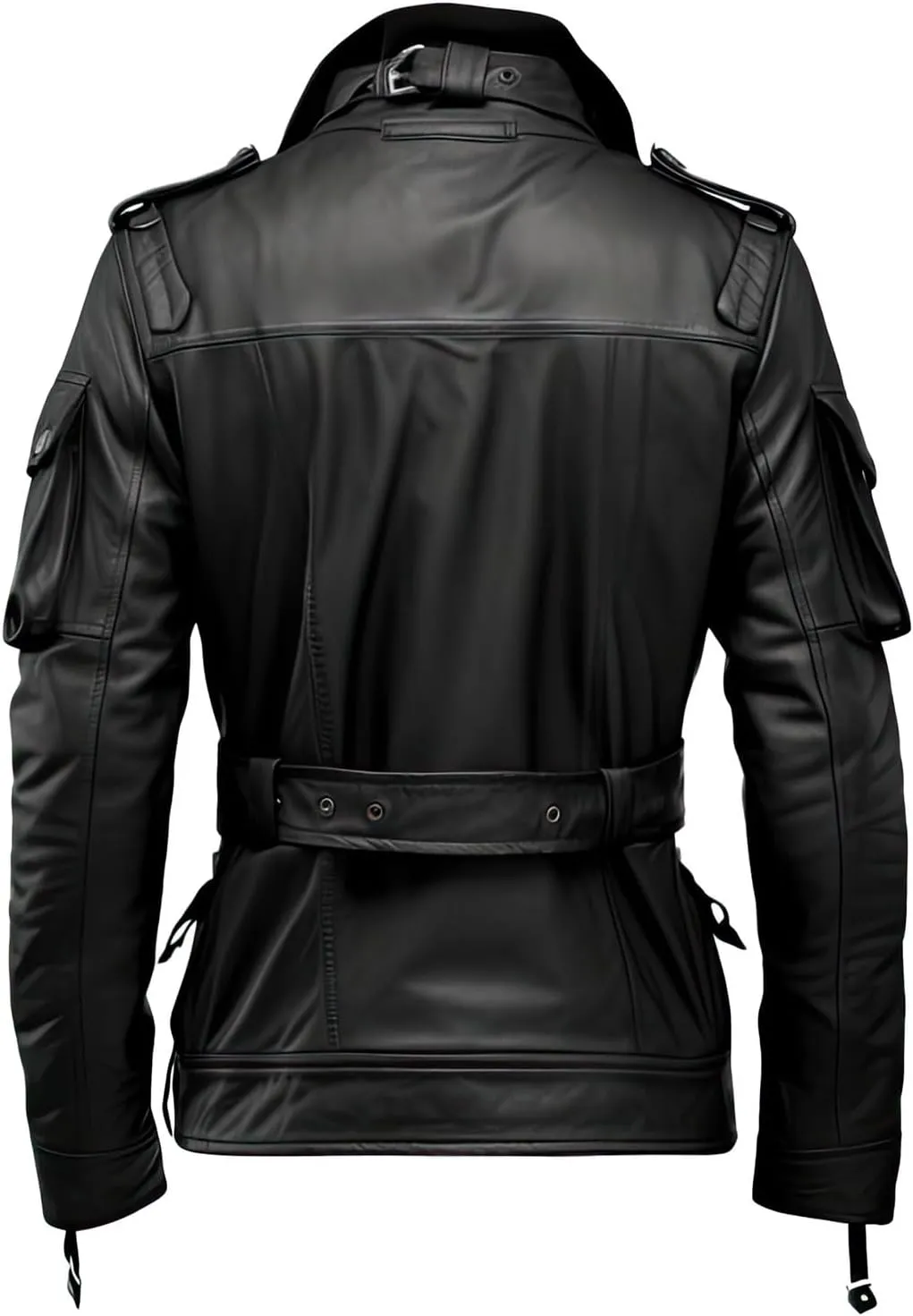 Men's Black Military Style Genuine Lambskin Slim-Fit High Neck Casual Zip-Up Lighweight Belted Leather Jacket