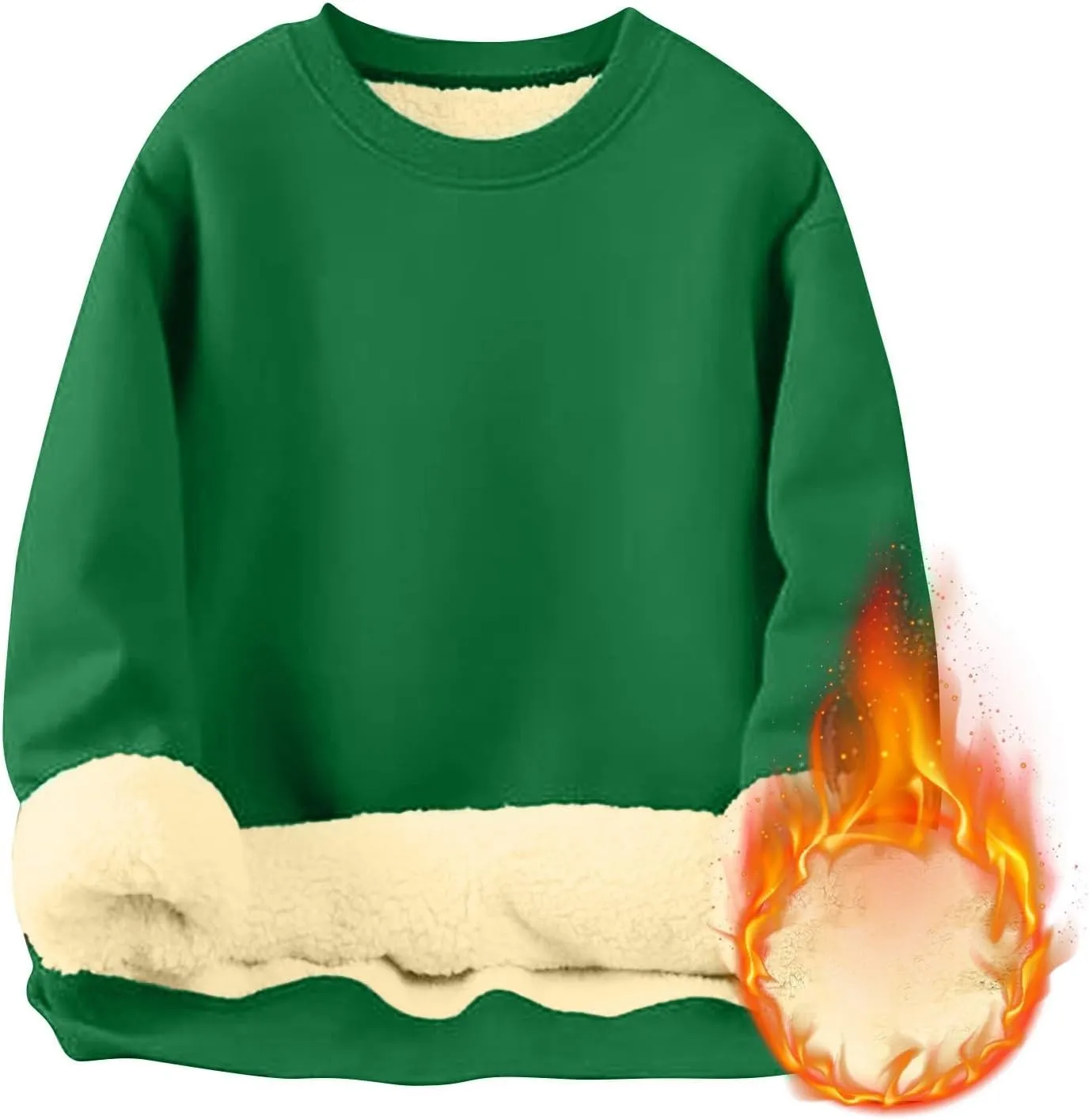 Men's Crewneck Warm Sherpa Lined Sweatshirts Basic Winter Fleece Thick Pullover Tops
