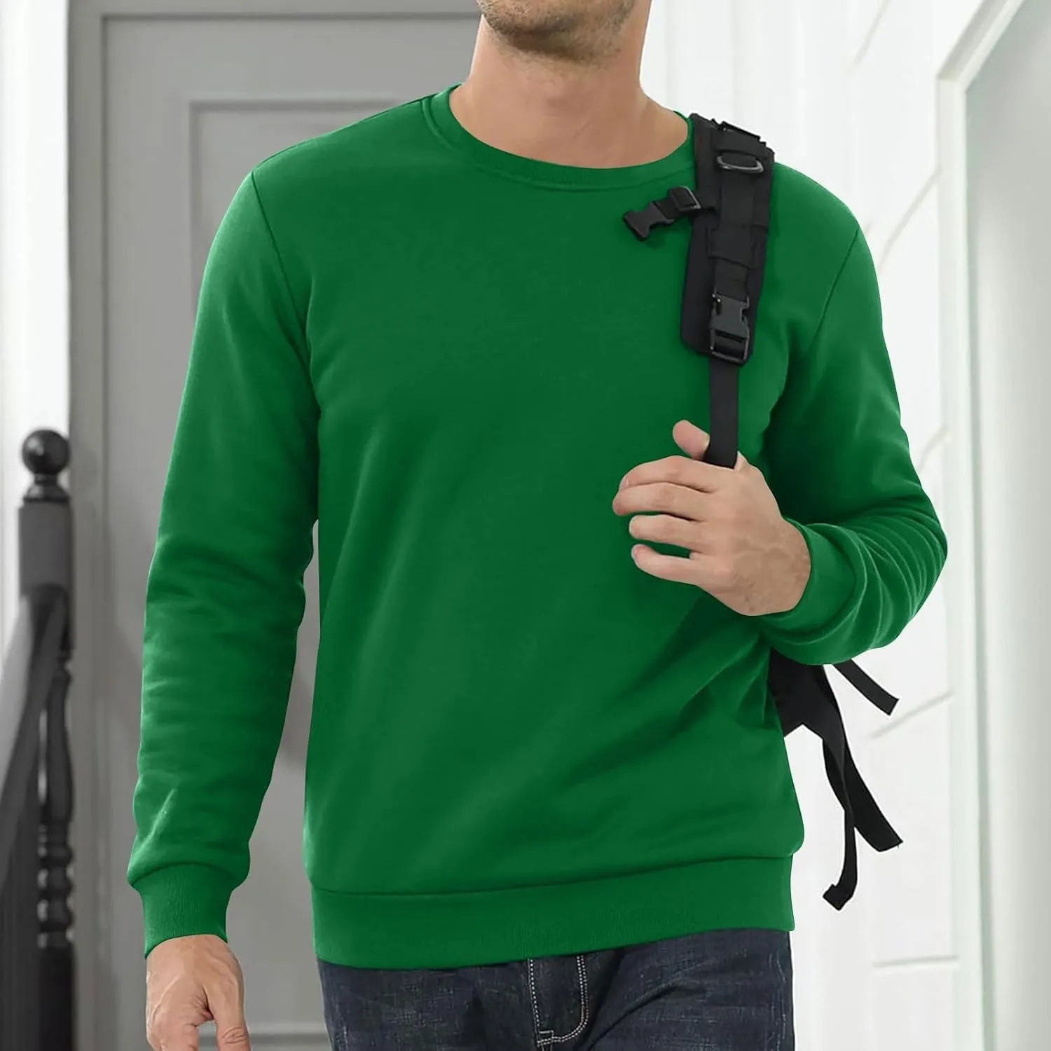 Men's Crewneck Warm Sherpa Lined Sweatshirts Basic Winter Fleece Thick Pullover Tops