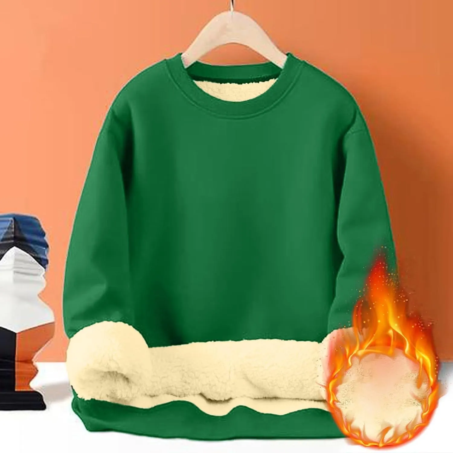Men's Crewneck Warm Sherpa Lined Sweatshirts Basic Winter Fleece Thick Pullover Tops