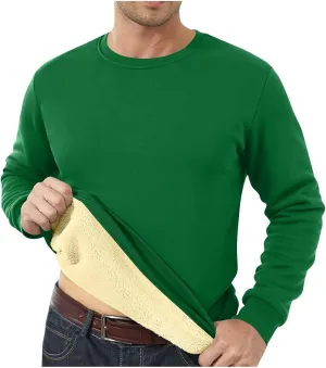 Men's Crewneck Warm Sherpa Lined Sweatshirts Basic Winter Fleece Thick Pullover Tops