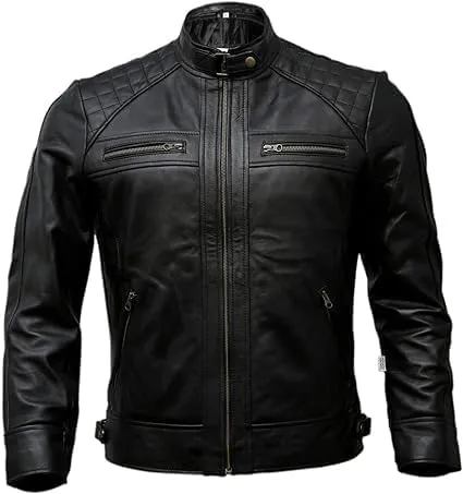Mens Genuine Leather Biker Jacket Black | Vintage Brown Distressed Lambskin Motorcycle Jackets for Men