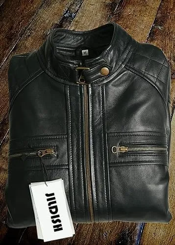 Mens Genuine Leather Biker Jacket Black | Vintage Brown Distressed Lambskin Motorcycle Jackets for Men