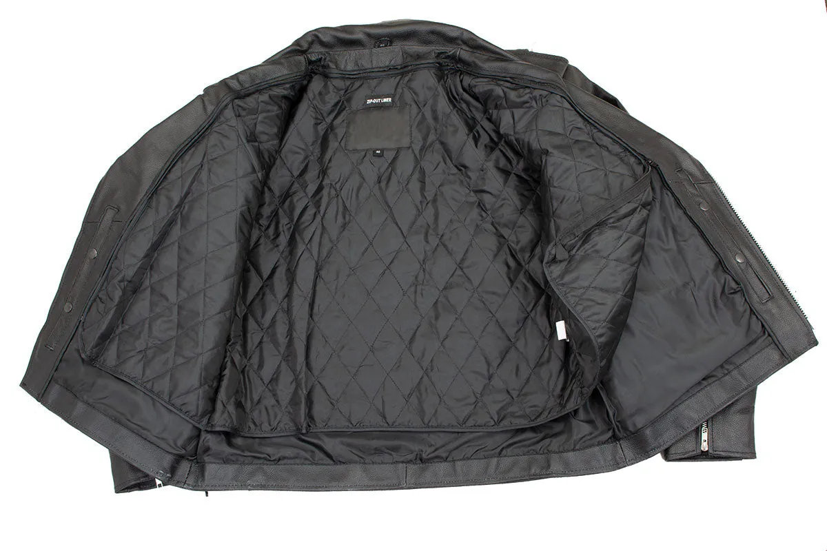 Men's XS400T Tall Size Black Classic Side Lace Police Style Motorcycle Jacket