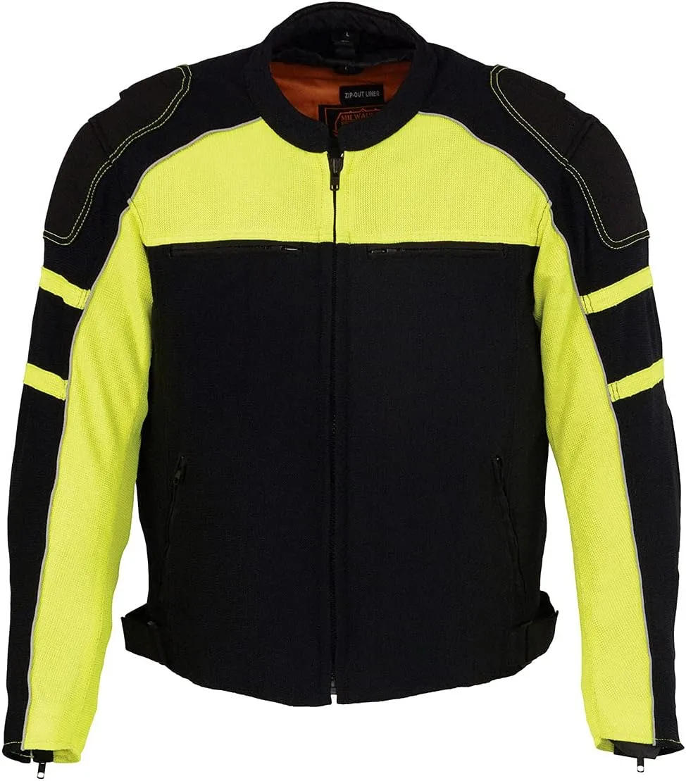 Milwaukee Leather MPM1791 Men's Black and Neon Green Armored Textile Motorcycle Riding Jacket