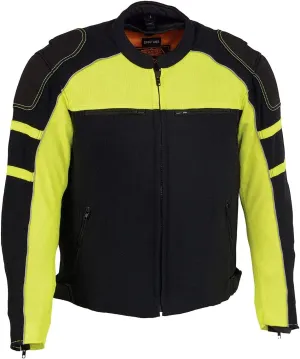 Milwaukee Leather MPM1791 Men's Black and Neon Green Armored Textile Motorcycle Riding Jacket