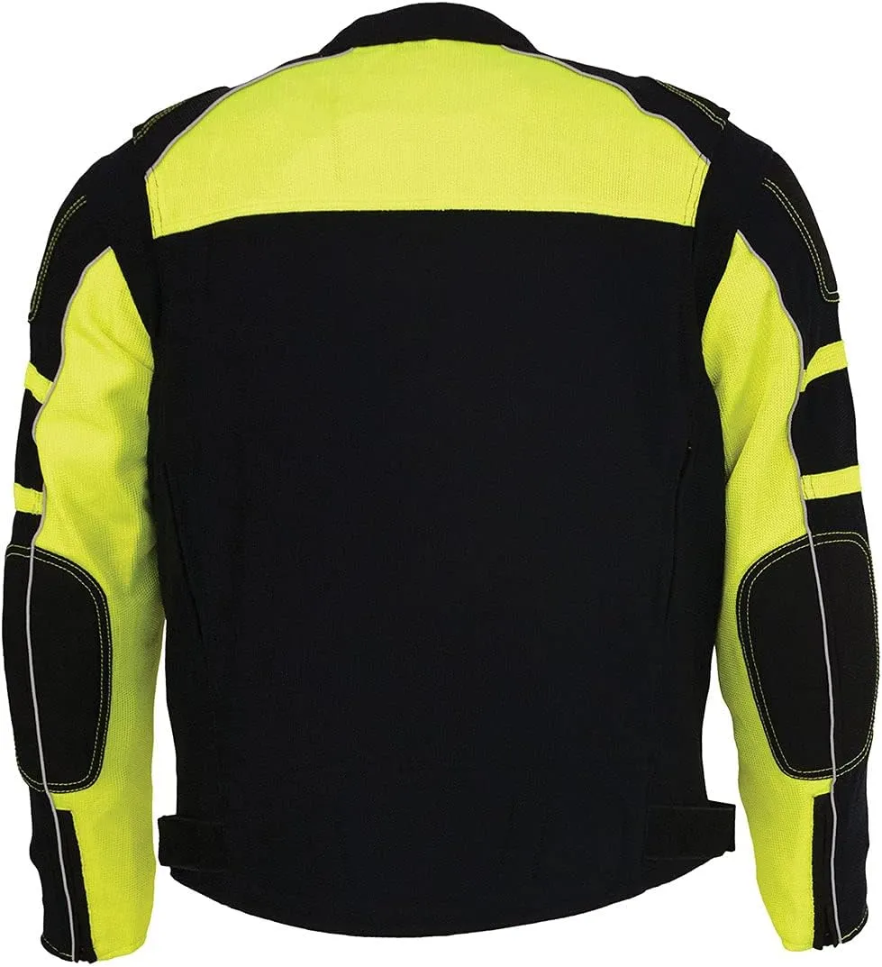 Milwaukee Leather MPM1791 Men's Black and Neon Green Armored Textile Motorcycle Riding Jacket